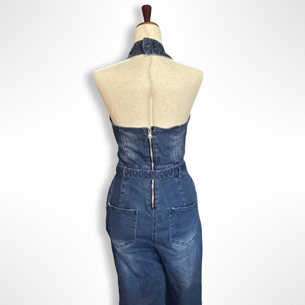 Y2K VENUS Denim Halter Bootcut Jumpsuit 10 L, Disco Hippie 2000s - Picture 6 of 11